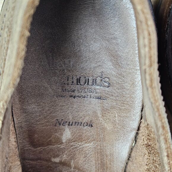 Allen Admonds Neumok Dress Shoes Mens 9.5 D Brown Blue Wingtip Oxford Leather - Picture 9 of 12